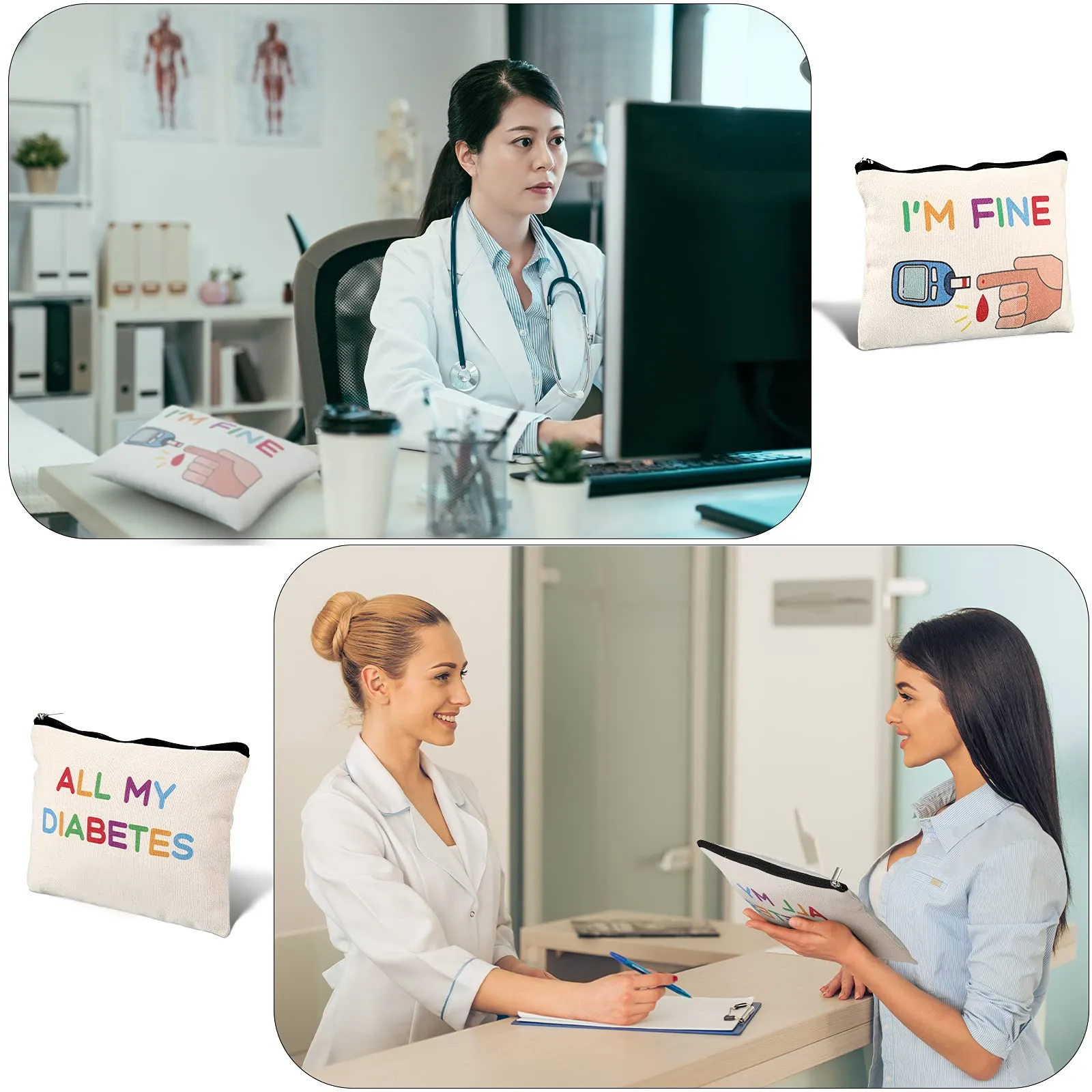 2 Pieces Diabetic Supplies Travel Bag All My Diabetes Funny Organizer Canvas Bag Diabetic Emergency Canvas Bag Zipper Pouch Toiletry Make-Up Case for Women Grandma Grandpa Mom Dad Christmas Presents
