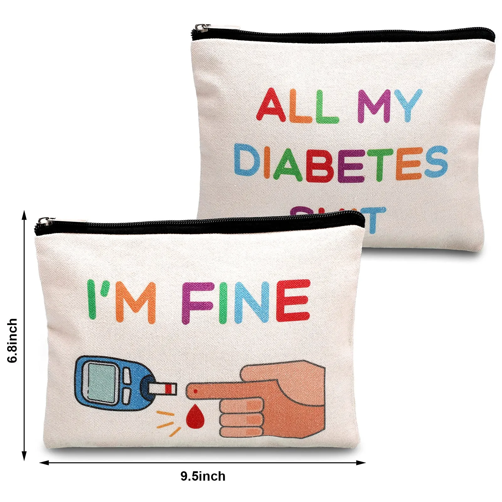 2 Pieces Diabetic Supplies Travel Bag All My Diabetes Funny Organizer Canvas Bag Diabetic Emergency Canvas Bag Zipper Pouch Toiletry Make-Up Case for Women Grandma Grandpa Mom Dad Christmas Presents