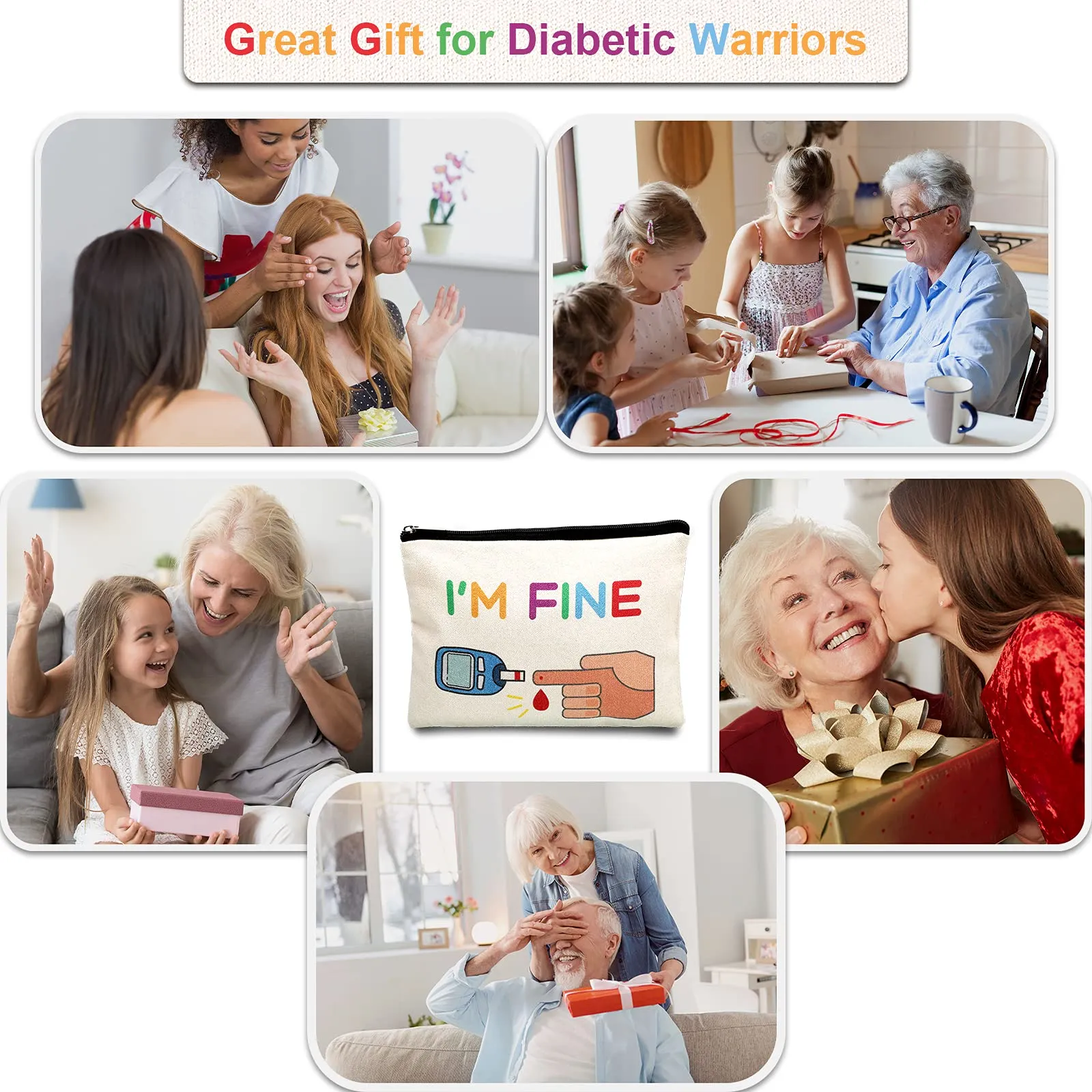 2 Pieces Diabetic Supplies Travel Bag All My Diabetes Funny Organizer Canvas Bag Diabetic Emergency Canvas Bag Zipper Pouch Toiletry Make-Up Case for Women Grandma Grandpa Mom Dad Christmas Presents