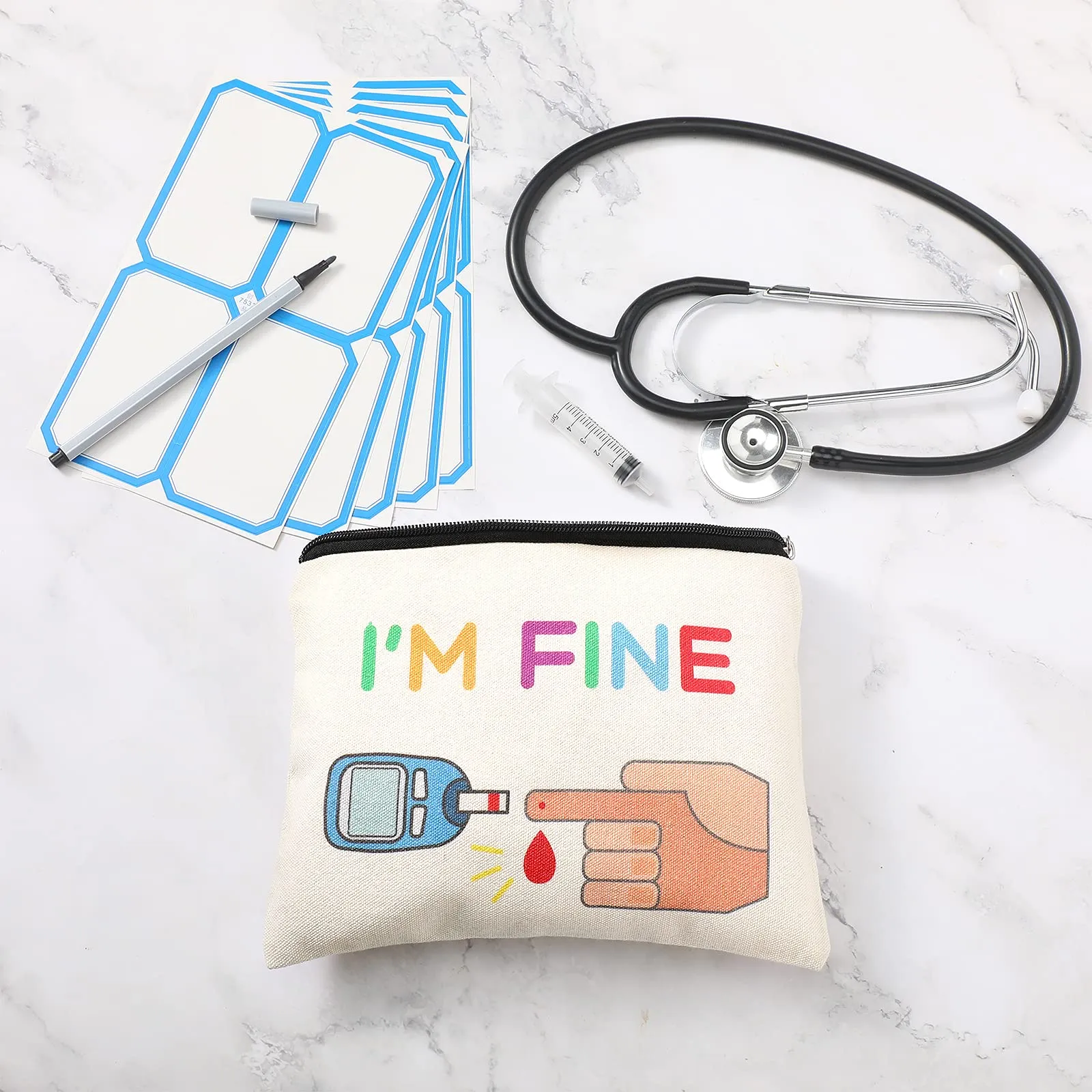 2 Pieces Diabetic Supplies Travel Bag All My Diabetes Funny Organizer Canvas Bag Diabetic Emergency Canvas Bag Zipper Pouch Toiletry Make-Up Case for Women Grandma Grandpa Mom Dad Christmas Presents