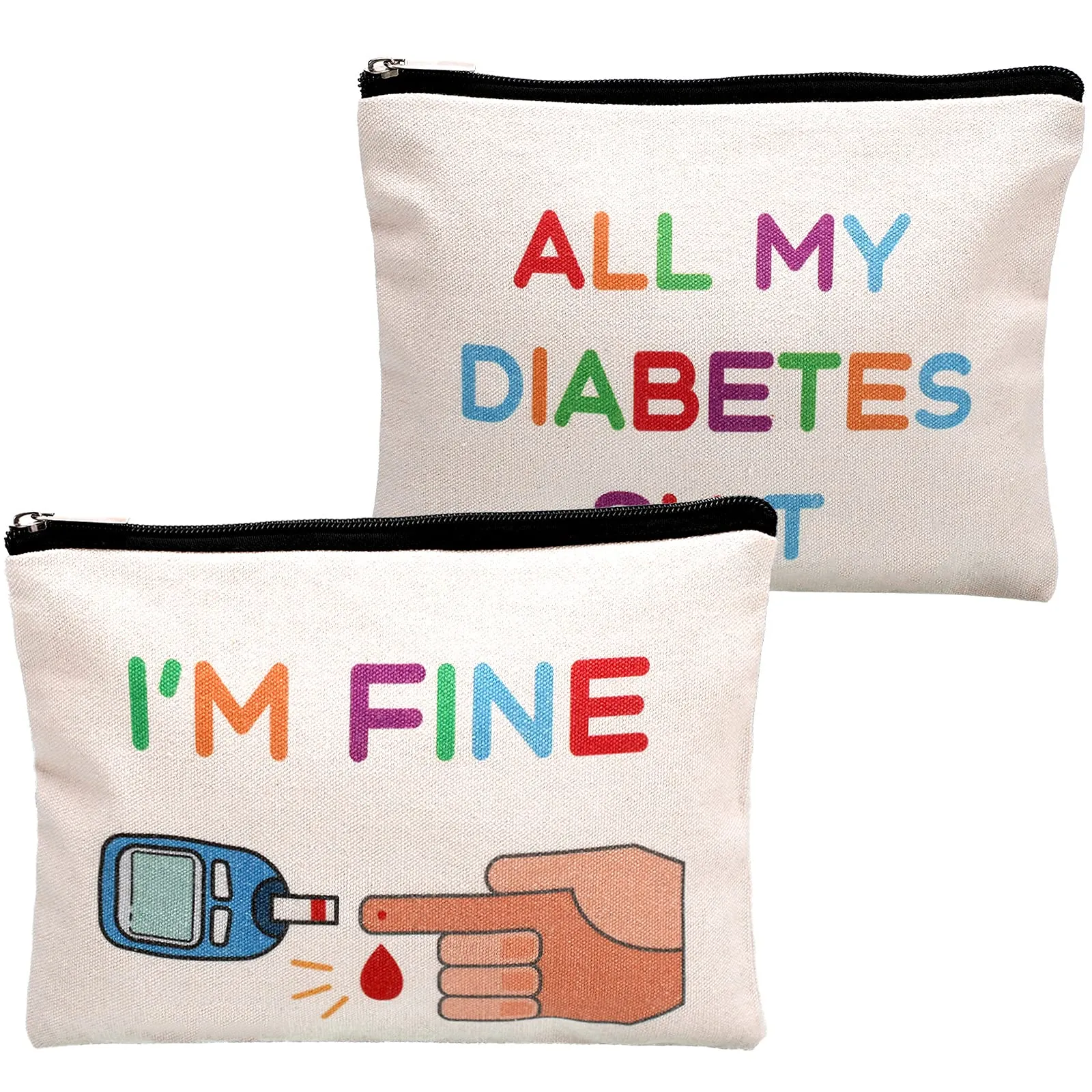 2 Pieces Diabetic Supplies Travel Bag All My Diabetes Funny Organizer Canvas Bag Diabetic Emergency Canvas Bag Zipper Pouch Toiletry Make-Up Case for Women Grandma Grandpa Mom Dad Christmas Presents