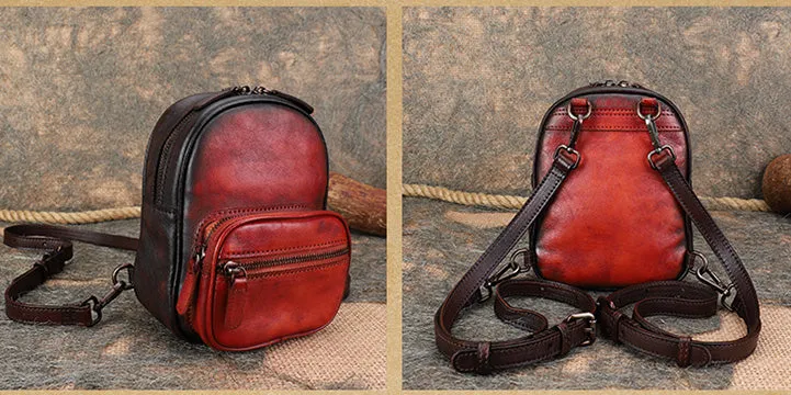 Cute Brown Leather Womens Backpack Mini Rucksack For Women
